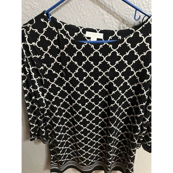 Charter Club Black White size Large P  3/4 length sleeve tunic top - Picture 3 of 7